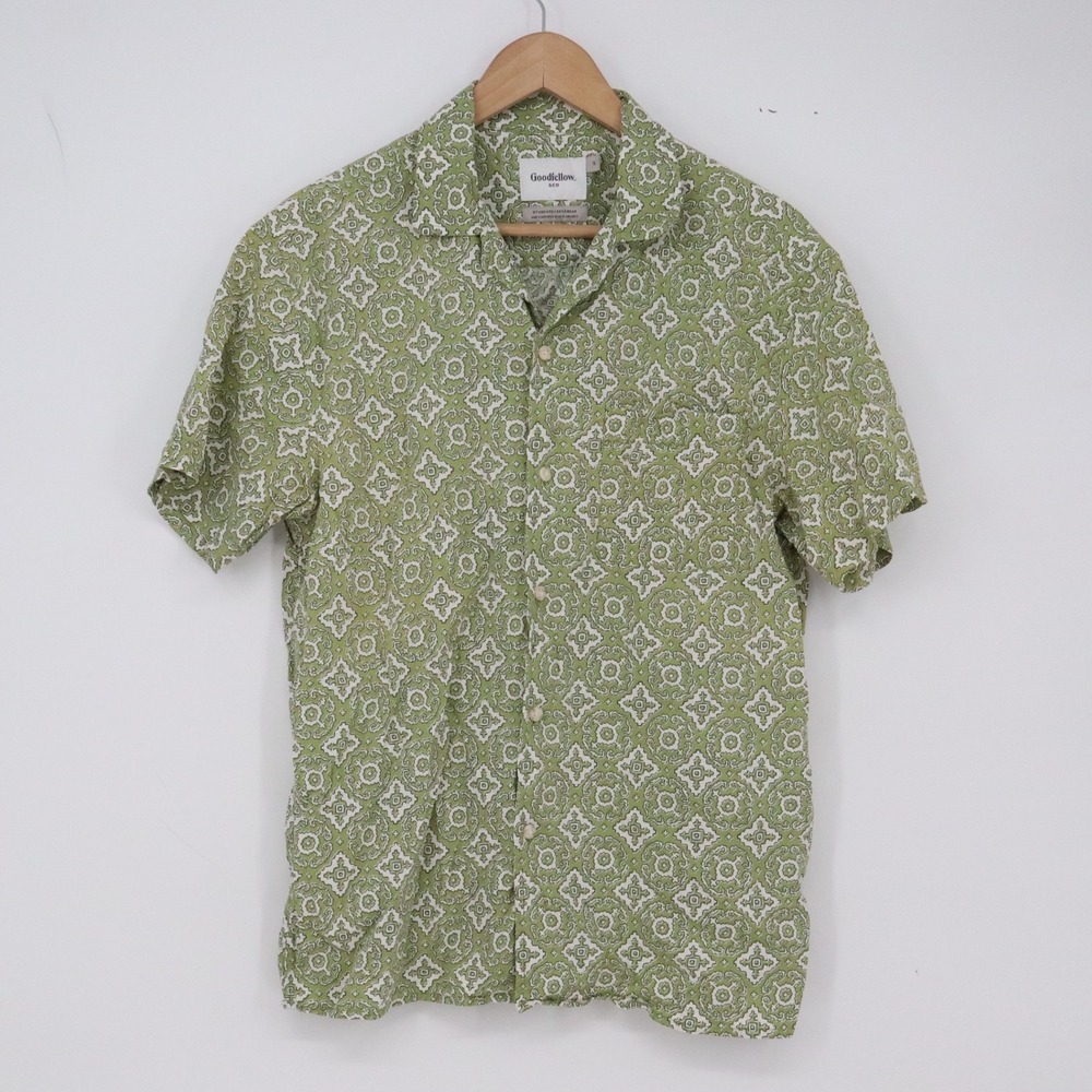 Goodfellow & Co Shirt Mens S Standard Fit Green Medallion Button-Down Excellent